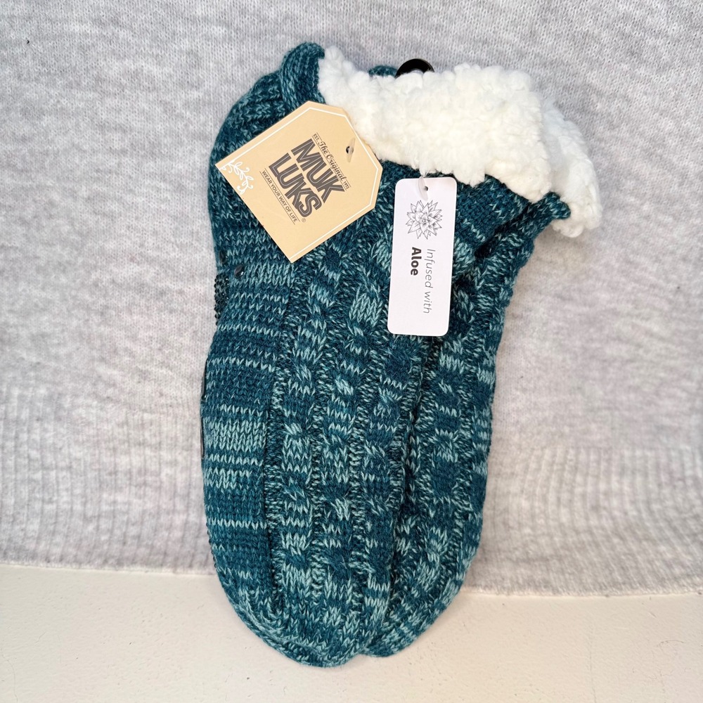 Muk Luks Women's S/M 6-8 Marled Aloe Infused Cabin Socks Faux Shearling Lined